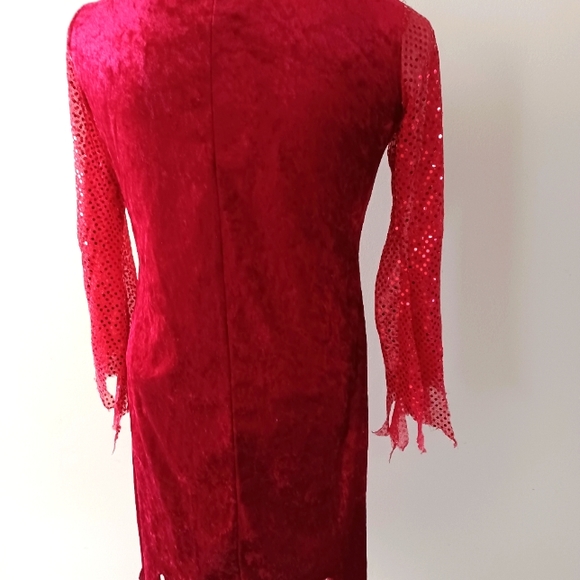 Red Velvet & Sequin Coctail Vintage Style Costume Dress Junior XL - Picture 4 of 6